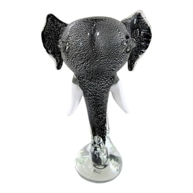 1970s Murano Attributed Art Glass Sommerso Tusked Elephant Head Sculpture