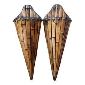 Mid 20th Century Split Bamboo Wall Planters - a Pair