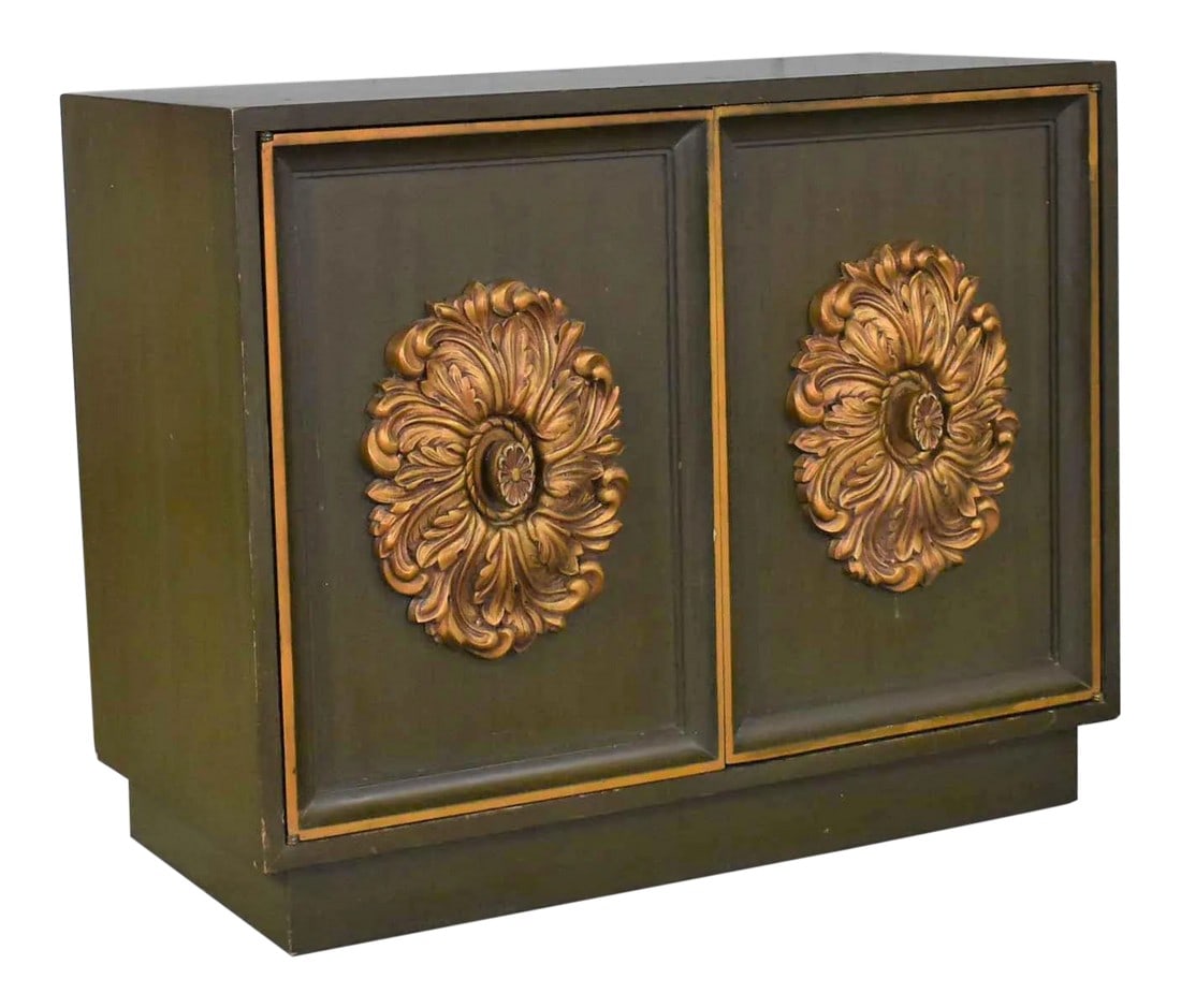 Mid Century Hollywood Regency Lane2 Door Credenza Style J Mont or D Draper: Awesome mid-century Hollywood Regency small two door credenza cabinet in the style of James Mont or Dorothy Draper by Lane Alta Vista. It is in great original vintage condition but does have signs of