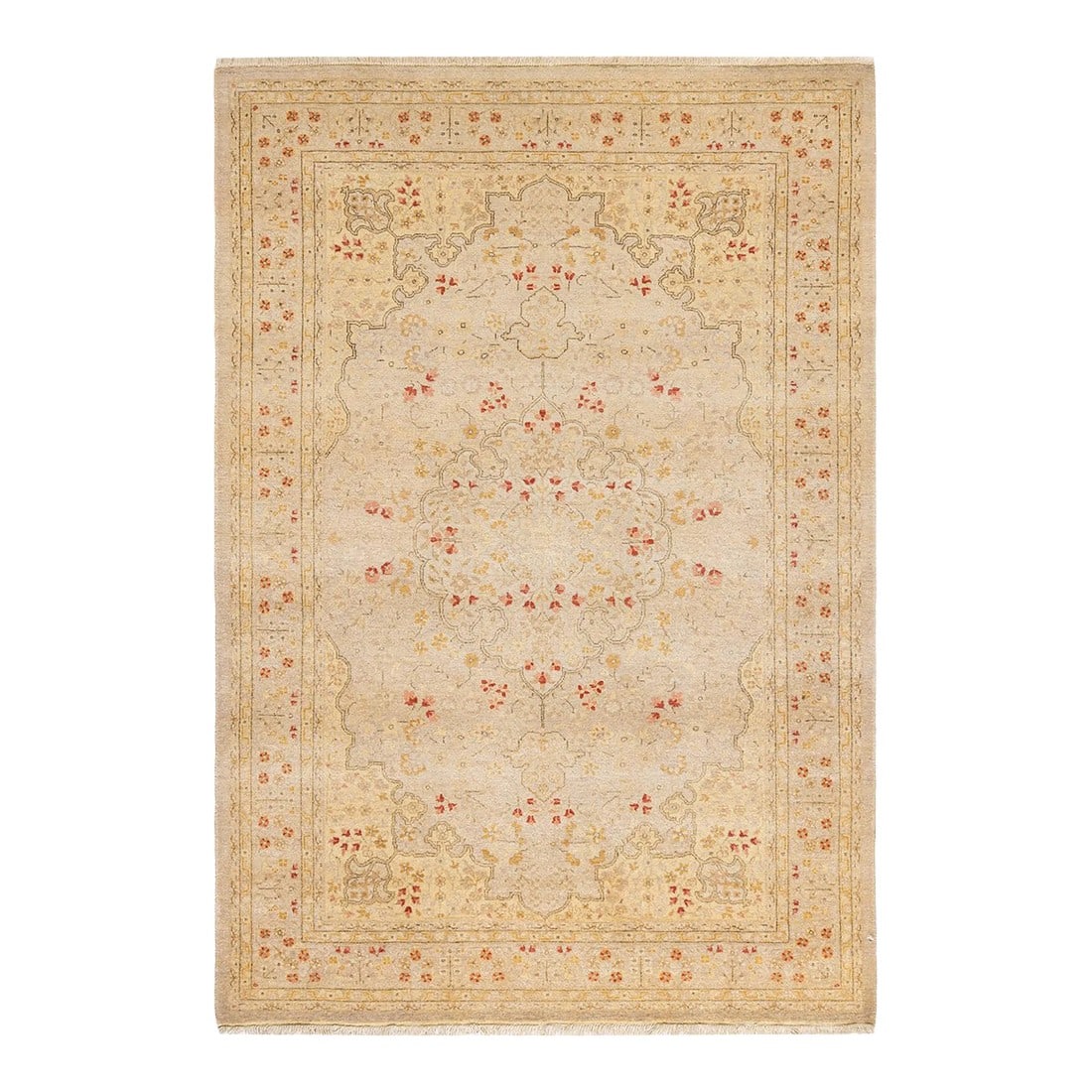 Mogul, One-of-a-Kind Hand-Knotted Area Rug - Ivory, 4' 3" x 6' 1": With understated palettes and allover designs, the rugs in the Mogul Collection will bring timeless sophistication to any room. Influenced by a spectrum of Turkish, Indian, and Persian designs, the ar