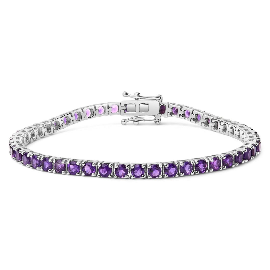 .925 Sterling Silver 7 3/8 Ctw Created Purple Amethyst Tennis Bracelet -7.25" Inches (1 of 5)