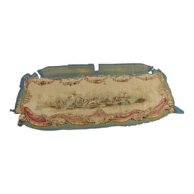 Antique Red & Blue Aubusson Tapestry Settee Seat Cover