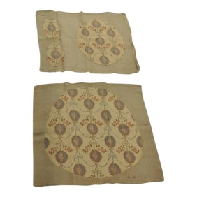 Vintage Pink & Blue Aubusson Tapestry Chair Covers - Set of 2