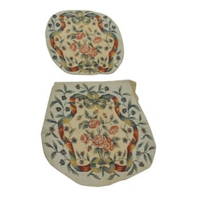 Vintage Red & Green Aubusson Tapestry Chair Covers - Set of 2