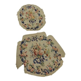 Antique Green & Pink Aubusson Tapestry Chair Covers - Set of 2