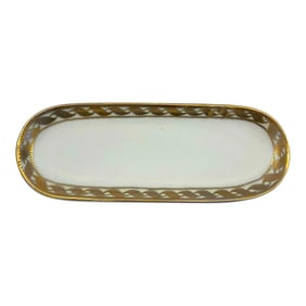 Vintage 1960s Hand Painted Gilded Porcelain Nippon Oblong Trinket Dish