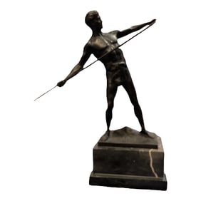 1920s Karl Mobius Male Nude With Javelin Bronze Statue