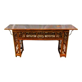 19th Century Antique Chinese Spotted Bamboo Altar Table Console Qing Dynasty
