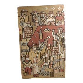 Monumental Vintage Tan & Orange Wall Hanging Woven Tapestry