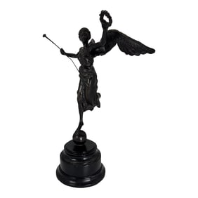 Antique Bronze Winged Victory Figurine on Pedestal