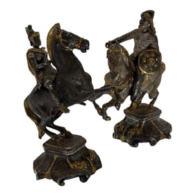 Pair of Vintage Gilded Metal Equestrian Figurines