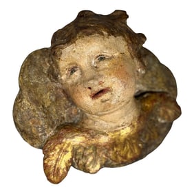 18th-Century Spanish Polychrome Wood Angel Head