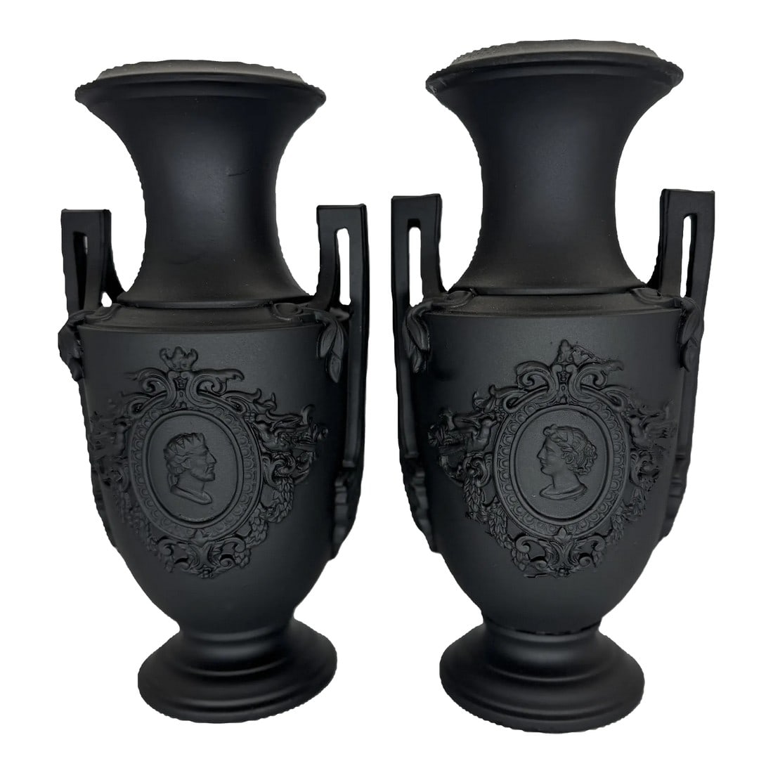 Pair of Bernard Bloch Black Matte Neoclassical Pottery Urns - Austria, Early 20th Century (1 of 6)