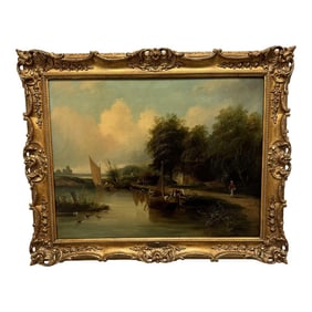 Scene on the Thames" by Frederick Waters Watts - 19th Century English Landscape Oil Painting