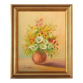 Midcentury French Floral Oil Painting