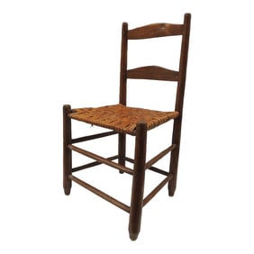Antique Ladder Back Petite Side Chair With Woven Seat