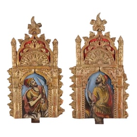 Pair of 18th-Century Spanish Colonial Carved and Painted Devotional Panels