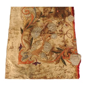 19th C. Arts and Crafts Style Embroidered Silk Velvet Portiere