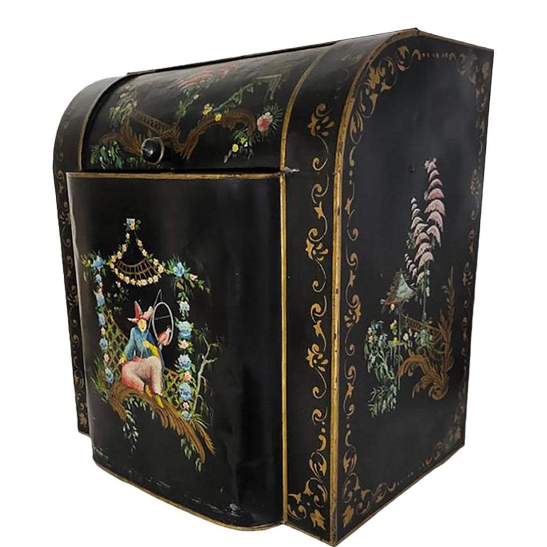 Large Antique Tole Painted Coffee Tea Counter Bin (1 of 7)