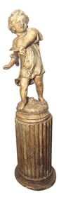 Auguste Moreau "Pebble Thrower" Figurative Statue on Fluted Pedestal
