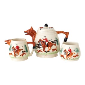 1940s Hand-Painted Fox Hunt Tea Set