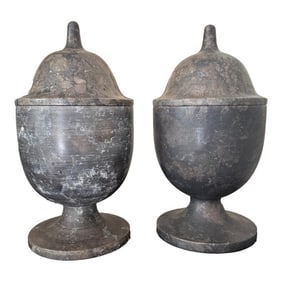 Pair of Solid Black Marble Covered Vessels