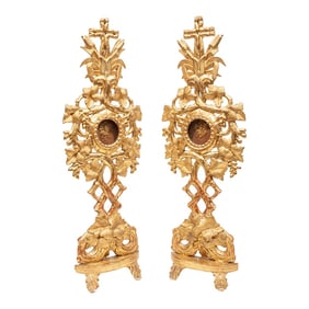 Pair of Antique French Giltwood Monstrances / Reliquaries, 19th Century