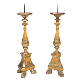 Large Pair of Late 18th Century Italian Parcel Gilt and Painted Prickets