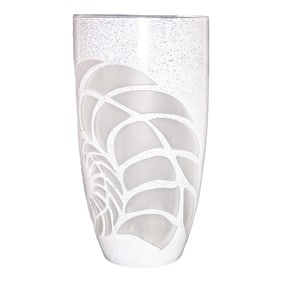 Mid 20th Century White Textured Murano Glass Vase With Fern Decor