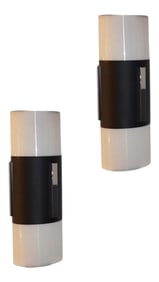 1960s Italian Minimalist Black and White Tall Wall / Ceiling Lights - a Pair