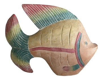 Vintage 1980s Rainbow Pastel Painted Fish Statue Decor