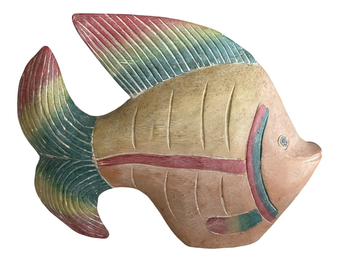 Vintage 1980s Rainbow Pastel Painted Fish Statue Decor (1 of 12)