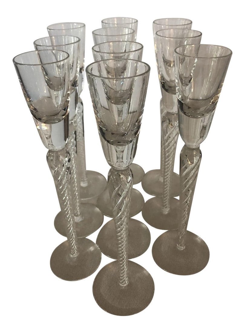 Mid Century Stuart Crystal "Iona" Long Stem Cordials - Set of 10 (1 of 10)