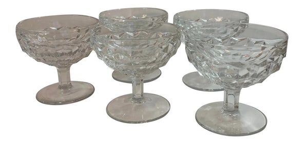 Vintage American Fostoria Low Sherbet Cubist Glasses- Set of 5