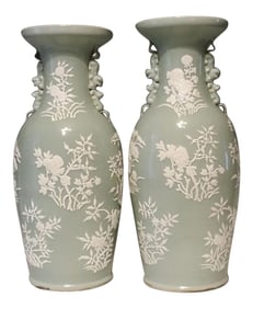 Late 19th C Chinese Celadon and White Floor Vases - a Pair