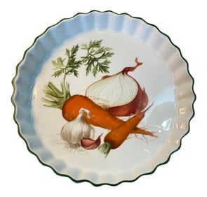 Vintage 1990s Philippe Deshoulieres French Country Fluted Porcelain Quiche Dish