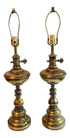 Vintage MidCentury 1960s Neoclassical Brass Plated Tall Table Lamps - A Pair