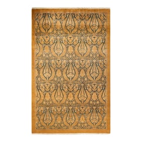 Mogul Hand Knotted Area Rug, Yellow - 5' 1" x 8' 0"