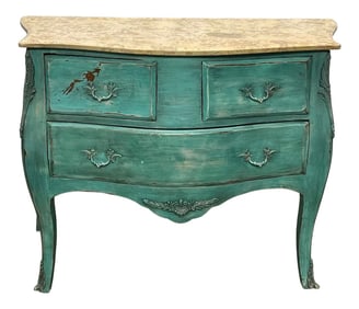 Vintage French Style Shabby Chic Marble Top Bombe Chest