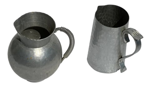 1930s Vintage Bw Buenlium Hammered Aluminum Pitchers - 2 Pieces