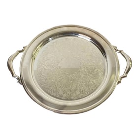 Vintage Oneida Silverplate Round Serving Tray With Handles