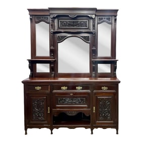 Antique English Morley & Sons Renaissance Revival Walnut and Mahogany Sideboard