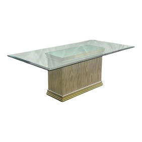Vintage Erwin Lambeth Hollywood Regency Style Pickled Oak Rectangular Glass Top Dining Table
