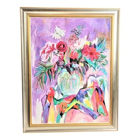 Mid Century Still Impressionist Life Floral Oil Painting by Marlene Taran