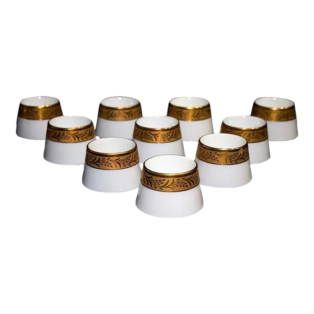 1960s Hutschenreuther Single Egg Cups Furstenkrone Pattern - Set of 10: Rare set of 10 Hutschenreuther porcelain single egg cups from the Furstenkrone pattern. Condition: Alterations: Original Condition Unaltered Imperfections: Some Imperfections Condition Notes: Excellen