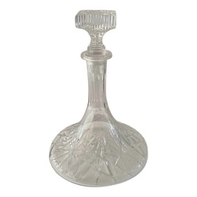 Vintage 1980s Starburst Cut Crystal Ship's Decanter With Square Stopper