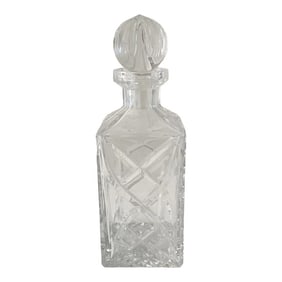 Vintage 1980s Cut Crystal Celtic Cross Hatch Square Decanter With Ball Stopper