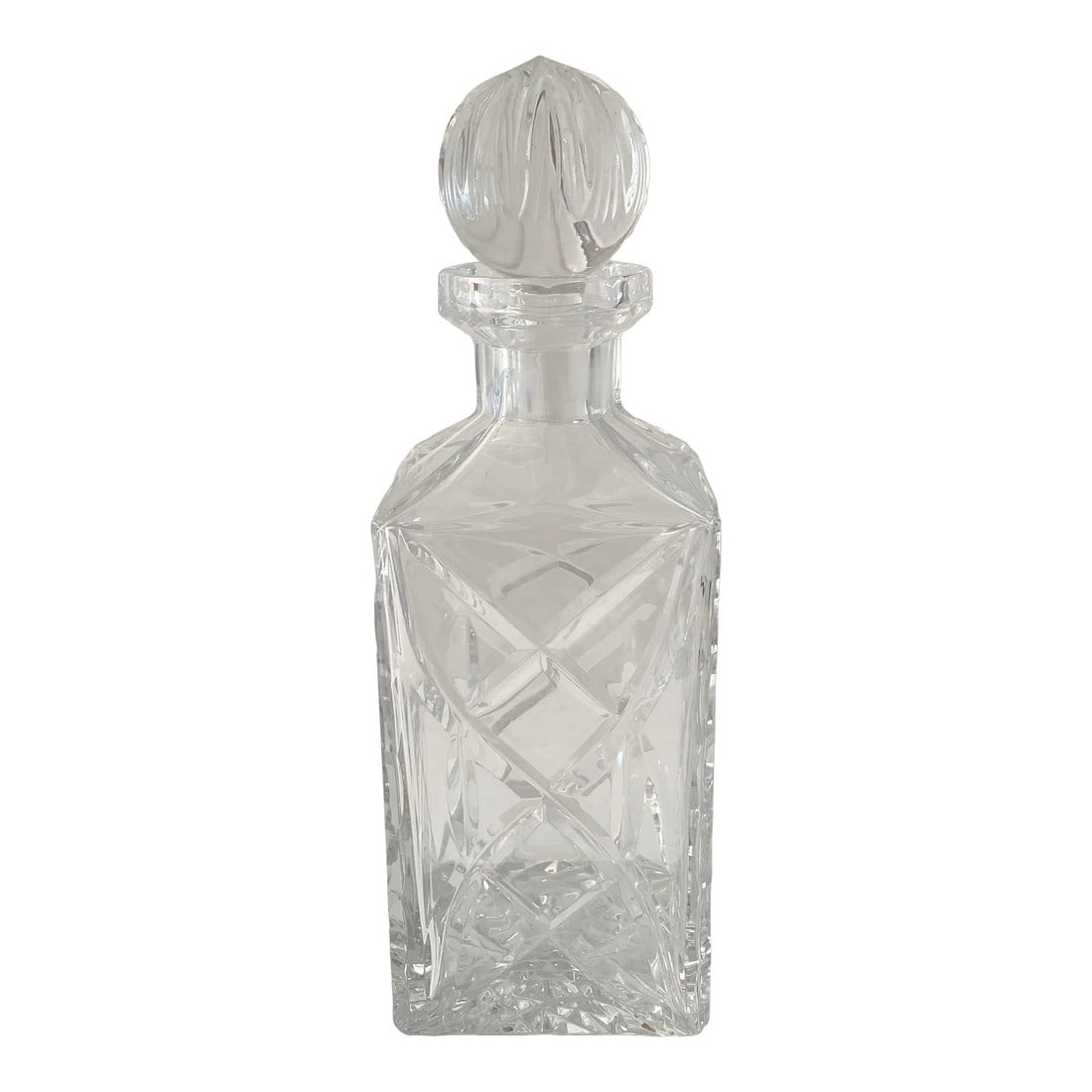 Vintage 1980s Cut Crystal Celtic Cross Hatch Square Decanter With Ball Stopper (1 of 8)