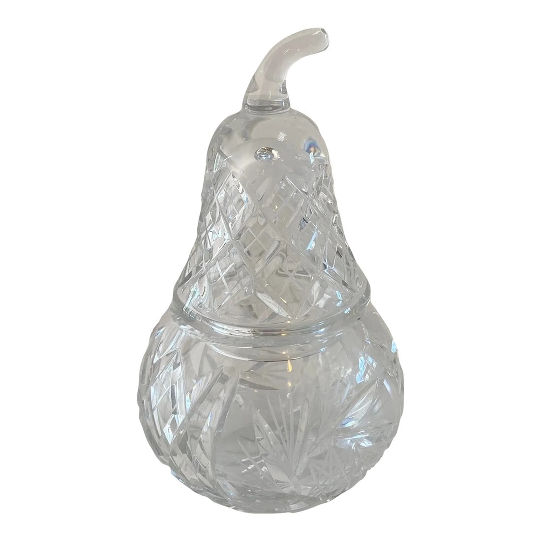 1980s Vintage Cut Crystal Pear Jar: There's something wildly comforting about this very traditional yet unexpected crystal jar. It's the unexpected something to sit atop a desk or dresser, perfect filled with candy or potpourri or trink