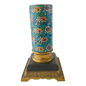 Antique Longwy French Enameled Floral Oil Lamp Base